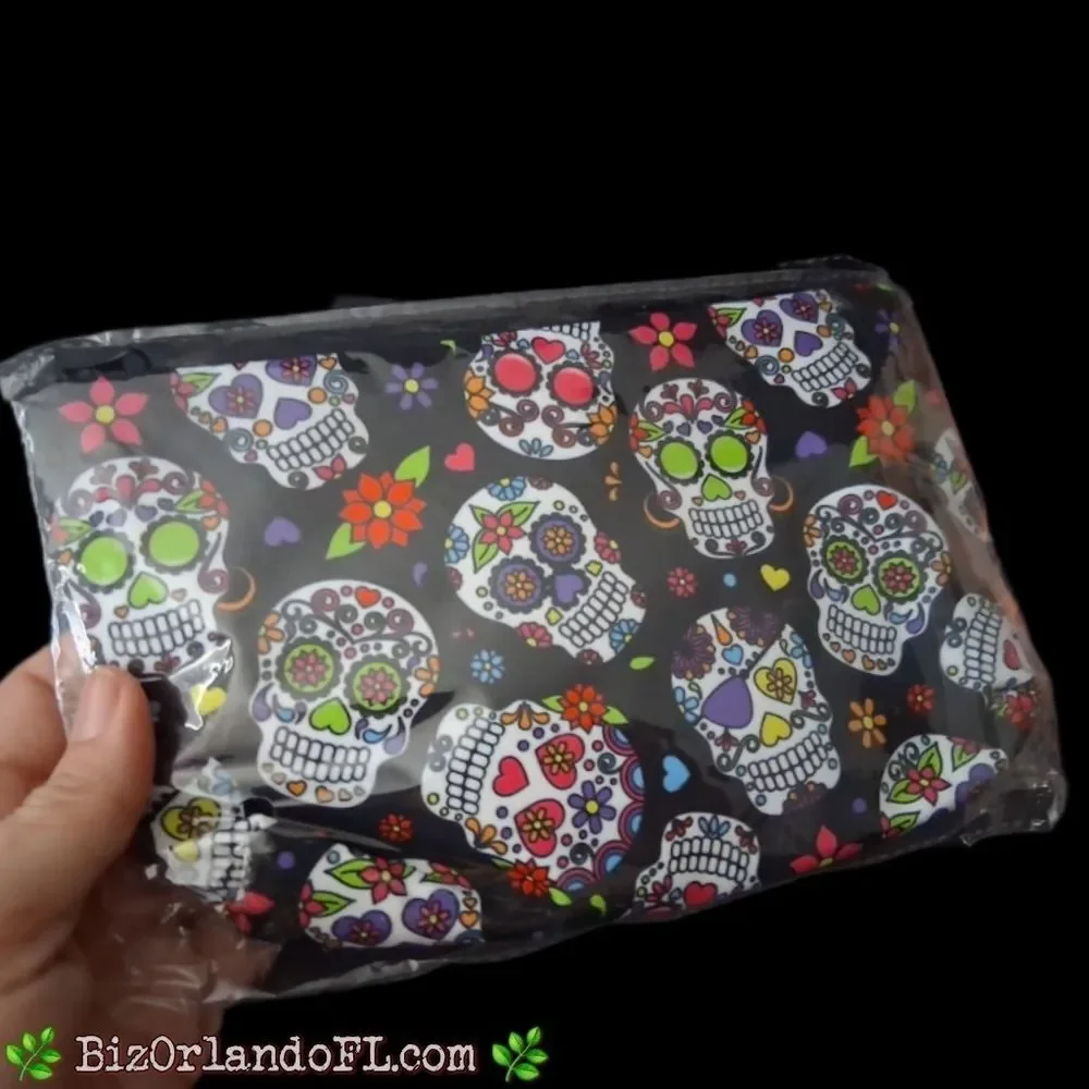 BOUTIQUE: Women's Makeup Bag Sugar Sugar Skull Zip Beauty Accessory Storage NEW
